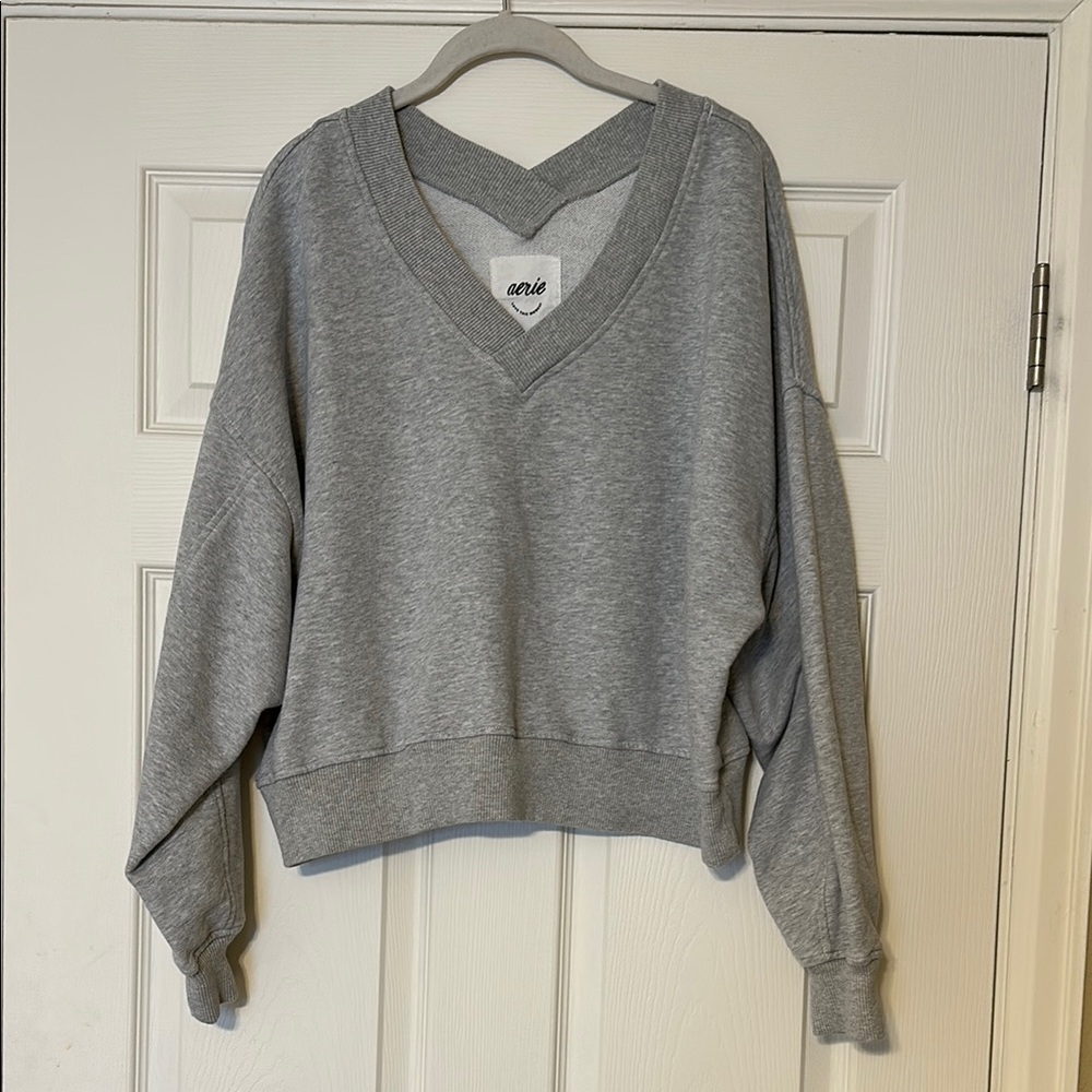 Aerie Classic Gray V-Neck Sweatshirt